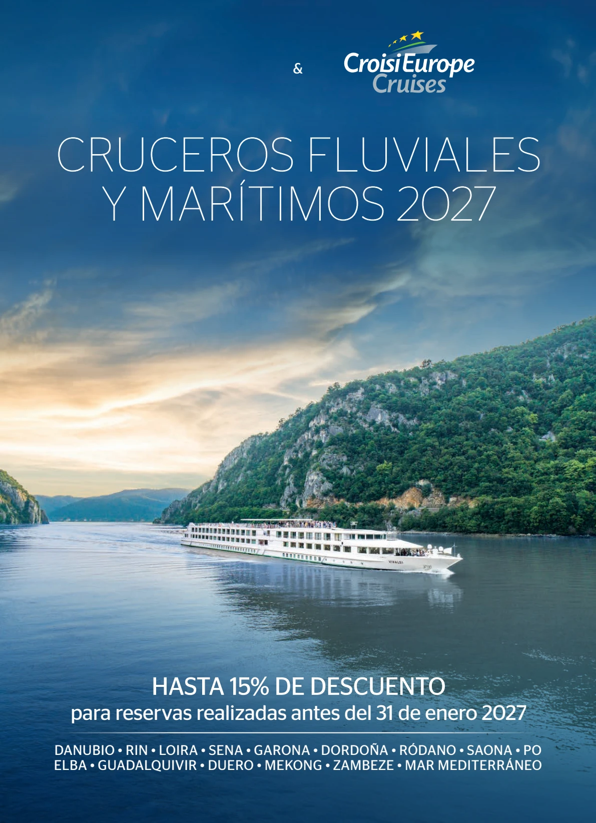 Folleto de cruceros fluviales y marítimos Surland y CroisiEurope 2027